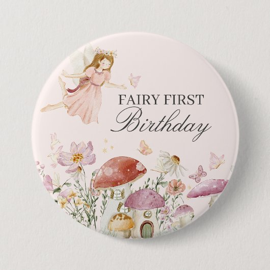 Fairy First Birthday Party Dessert Gevor Button (Vorderseite)