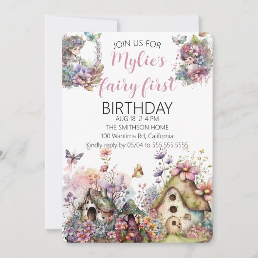 Fairy First Birthday Party Einladung (Vorderseite)