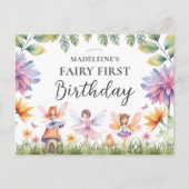 Fairy First Birthday Party Einladung Postkarte (Vorderseite)