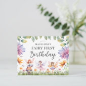 Fairy First Birthday Party Einladung Postkarte (Stehend Vorderseite)