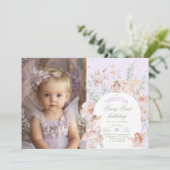 Fairy First Birthday Pastel Lilac Whimsical Photo Einladung (Stehend Vorderseite)