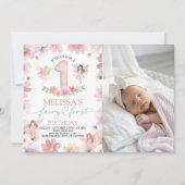 Fairy First Birthday Photo Invitation Einladung (Vorderseite)