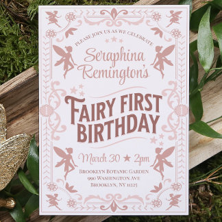 Fairy First Birthday Pink Sweet Girls Bday Party Einladung