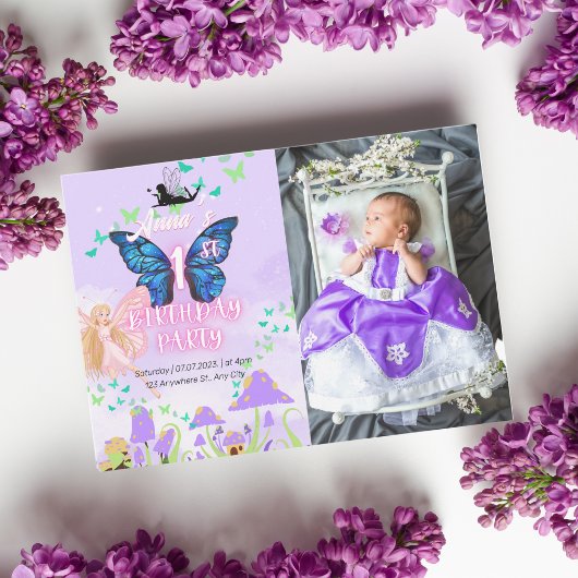 Fairy First Birthday Princess Butterfly Foto Einladung