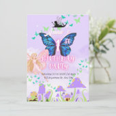 Fairy First Birthday Princess Butterfly Mushroom Einladung (Stehend Vorderseite)