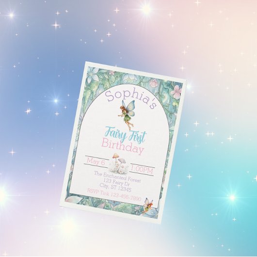 Fairy First Birthday, Watercolor 1st Birthday Einladung