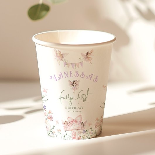 Fairy First Birthday Whimsical garden Lilac Pappbecher