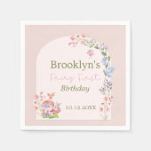 Fairy First Birthday Whimsical Mushroom Floral Serviette (Vorderseite)