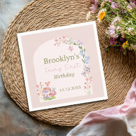 Fairy First Birthday Whimsical Mushroom Floral Serviette