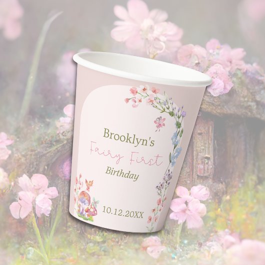 Fairy First Birthday Whimsical Mushroom Paper Cup Pappbecher