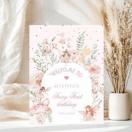Fairy First Birthday Whimsical pink Welcome Poster