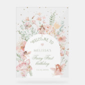 Fairy First Birthday Whimsical Purple Welcome Acrylschild (Vorderseite)