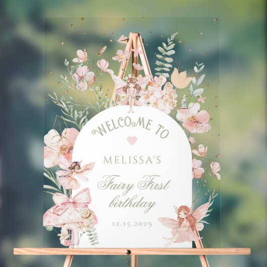 Fairy First Birthday Whimsical Purple Welcome Acrylschild (Neutral)