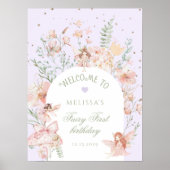 Fairy First Birthday Whimsical Purple Welcome Poster (Vorne)