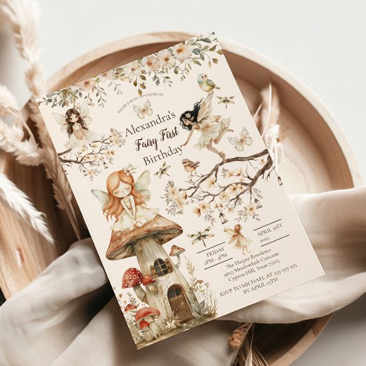 Fairy First Birthday Woodland Floral Einladung