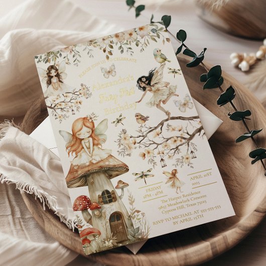 Fairy First Birthday Woodland Floral Folieneinladung
