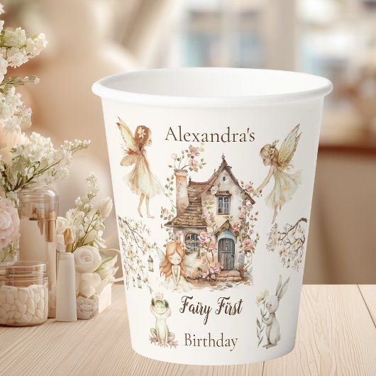 Fairy First Birthday Woodland Floral Pappbecher