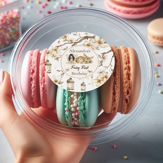 Fairy First Birthday Woodland Floral Runder Aufkleber