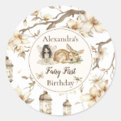 Fairy First Birthday Woodland Floral Runder Aufkleber (Vorderseite)