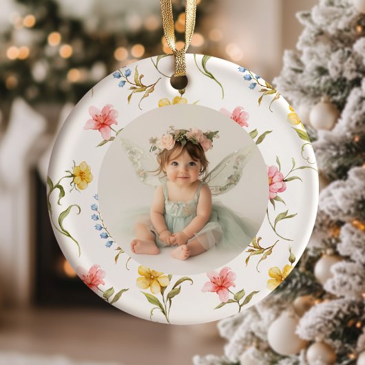 Fairy First Christmas 1st Birthday Photo Keramik Ornament