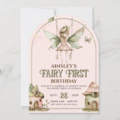 Fairy First Custom Foto Pink Sage 1. Geburtstag Einladung (Vorderseite)