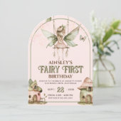Fairy First Custom Foto Pink Sage 1. Geburtstag Einladung (Stehend Vorderseite)