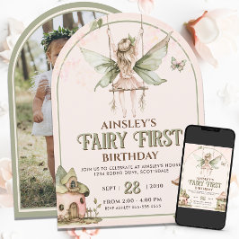 Fairy First Custom Foto Pink Sage 1. Geburtstag Einladung