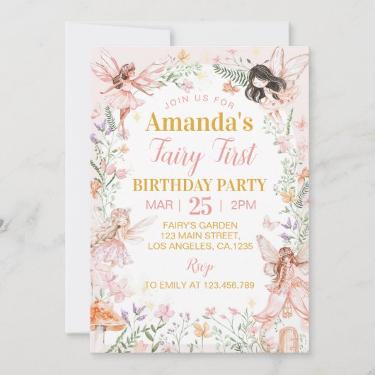 Fairy First Enchanted Forest Birthday Einladung (Vorderseite)