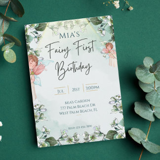 Fairy First Enchanted Woodland 1. Geburtstag Einladung