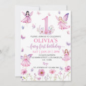 Fairy First Floral Garden Butterfly Birthday Party Einladung (Vorderseite)