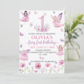 Fairy First Floral Garden Butterfly Birthday Party Einladung (Stehend Vorderseite)