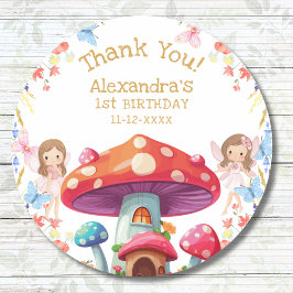 Fairy First Floral Girl 1. Geburtstag Vielen Dank Runder Aufkleber