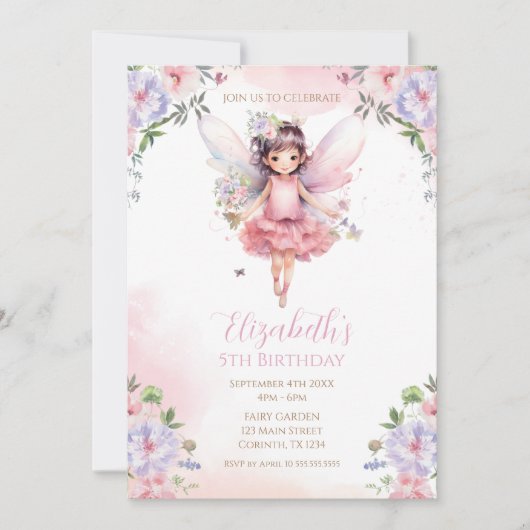 Fairy First garden birthday Party Invitation Einladung (Vorderseite)