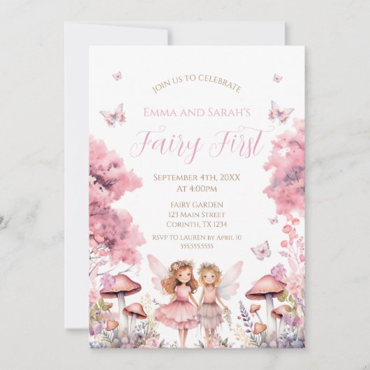 Fairy First garden birthday Party Invitation Einladung (Vorderseite)