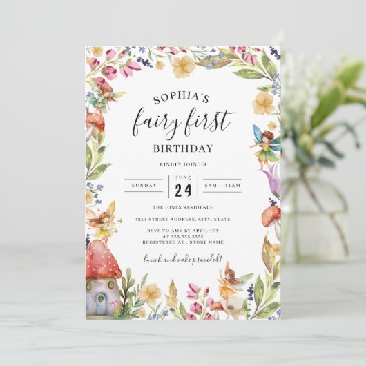 Fairy First Geburtstag 1. Geburtstag Einladung (Stehend Vorderseite)
