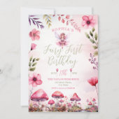 Fairy First Geburtstag verzauberter Wald Pilz Einladung (Vorderseite)