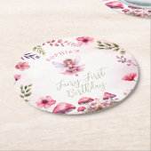 Fairy First Geburtstag verzauberter Wald Pilz Runder Pappuntersetzer (Angewinkelt)