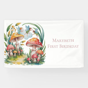 Fairy First Girl Birthday Party Banner