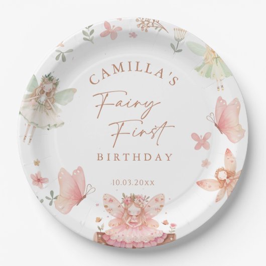 Fairy First Girl Birthday Party Pappteller (Vorderseite)