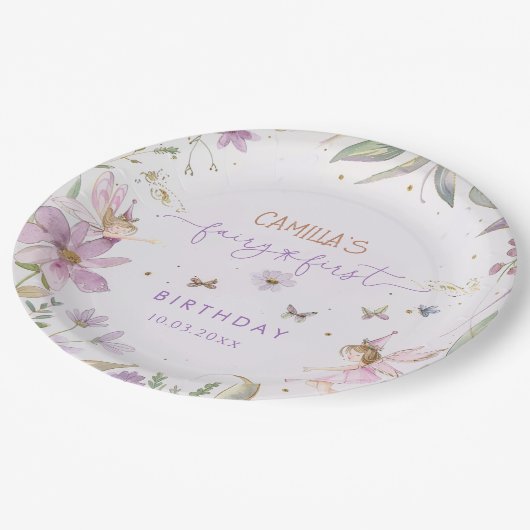 Fairy First Girl Birthday Party Pappteller (Schrägansicht)