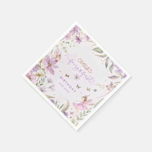 Fairy First Girl Birthday Party Serviette (Ecke)