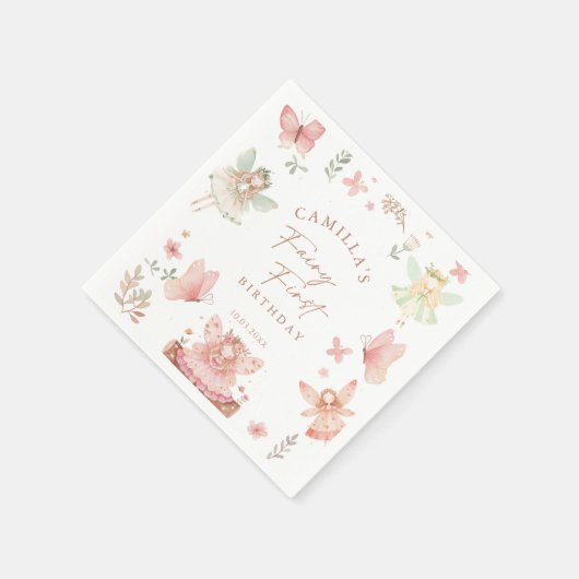 Fairy First Girl Birthday Party Serviette (Ecke)