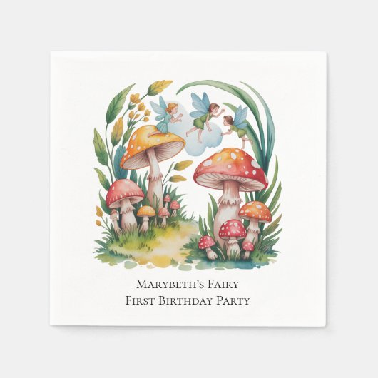 Fairy First Girl Birthday Party Serviette (Vorderseite)