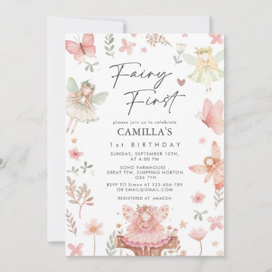 Fairy First Girl Whimsical Birthday Party Einladung (Vorderseite)