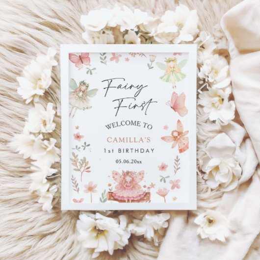 Fairy First Girl Whimsical Birthday Party Willkomm Poster