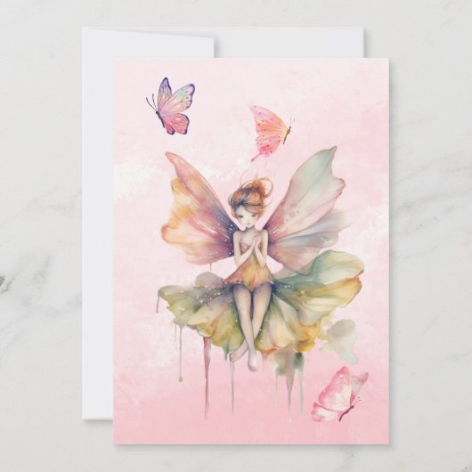 Fairy First Girl's 1. Geburtstag Einladung (Rückseite)