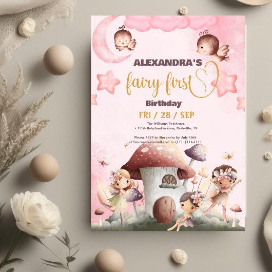 Fairy First Girl's 1. Geburtstag Einladung