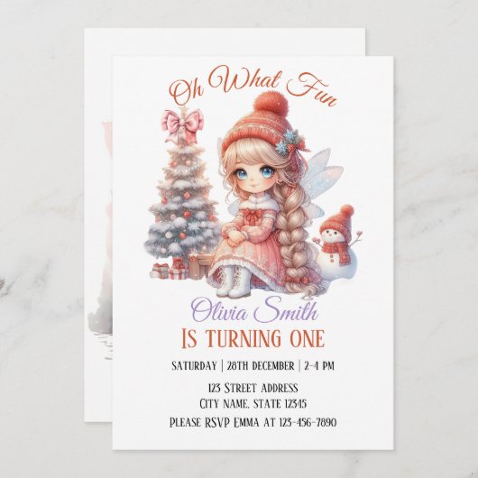 Fairy First Girl's 1. Geburtstag Einladung (Vorne/Hinten)