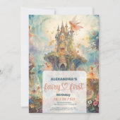 Fairy First Girl's 1. Geburtstag Einladung (Vorderseite)