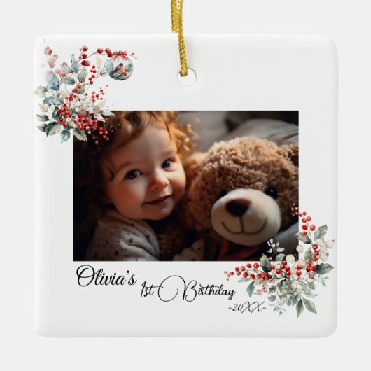 Fairy First Girl's 1. Geburtstag Keramikornament (Vorderseite)